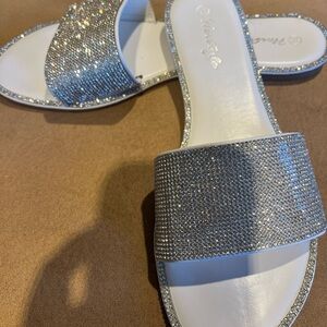 Herstyle Silver Rhinestone Slide Sandals